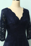 Navy 3/4 Sleeves Formal Dress