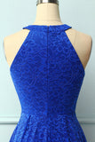 Royal Blue Halter Lace Midi