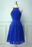 Royal Blue Halter Lace Midi