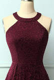 Burgundy Halter Lace Midi