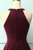 Burgundy Halter Lace Midi