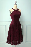 Burgundy Halter Lace Midi