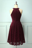 Burgundy Halter Lace Midi