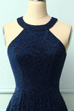 Navy Halter Lace Midi