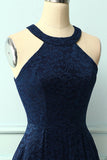 Navy Halter Lace Midi