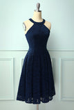 Navy Halter Lace Midi