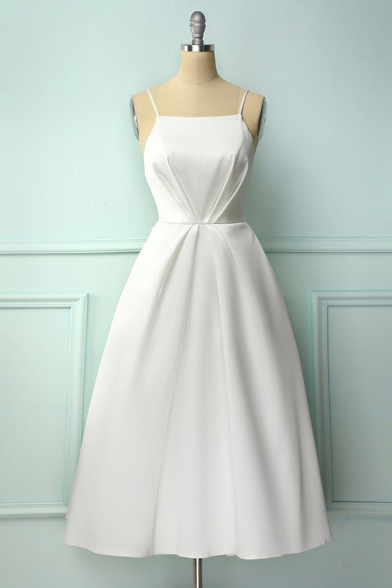 Zapaka Summer Wedding Dresses Simple White A-line Spaghetti Straps Midi ...