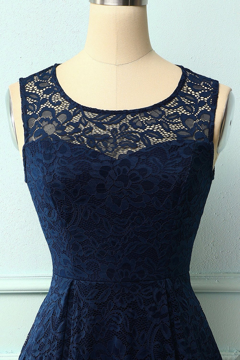 Load image into Gallery viewer, Navy Flower Lace Dress