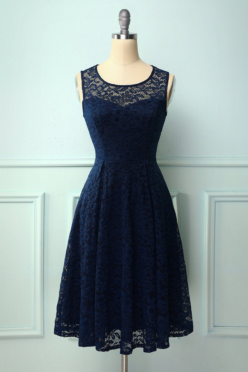 Load image into Gallery viewer, Navy Midi Lace Dress