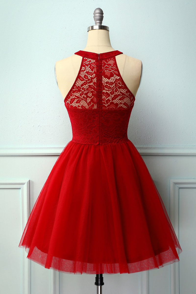 Load image into Gallery viewer, Dark Red Halter Lace Dress