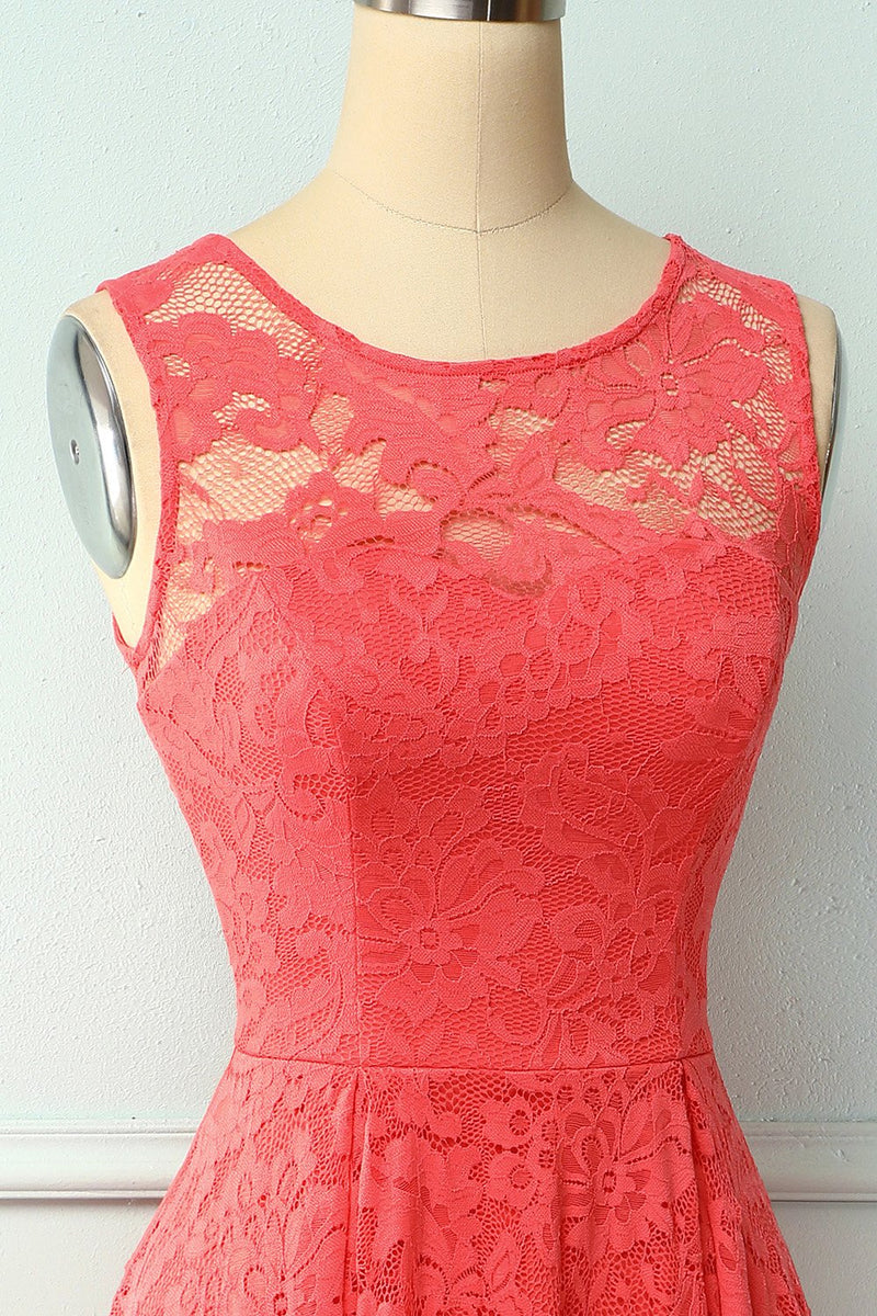 Load image into Gallery viewer, Coral High Low Lace Party Dress
