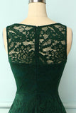 Dark Green High Low Lace Party Dress