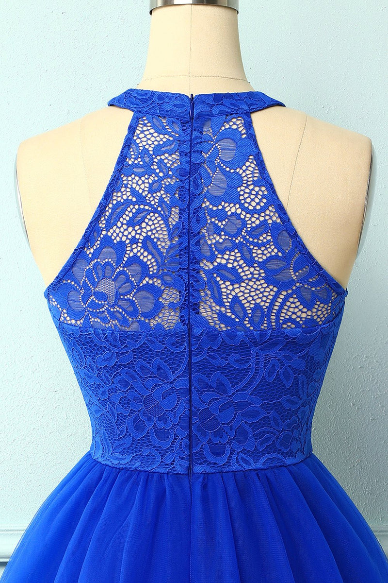 Load image into Gallery viewer, Halter Royal Blue Lace Dress