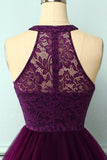 Purple Halter Lace Dress