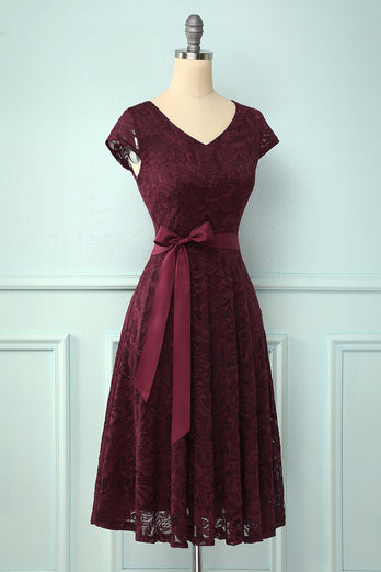 Solid V Neck Bridesmaid Lace Dress