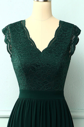 V-neck Green Long Bridesmaid Dress