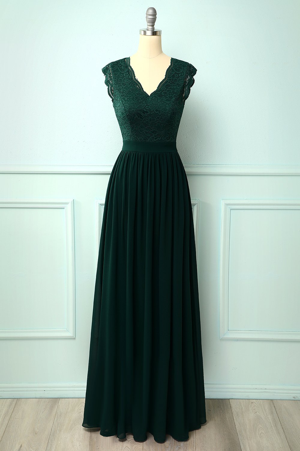 V-neck Green Long Bridesmaid Dress