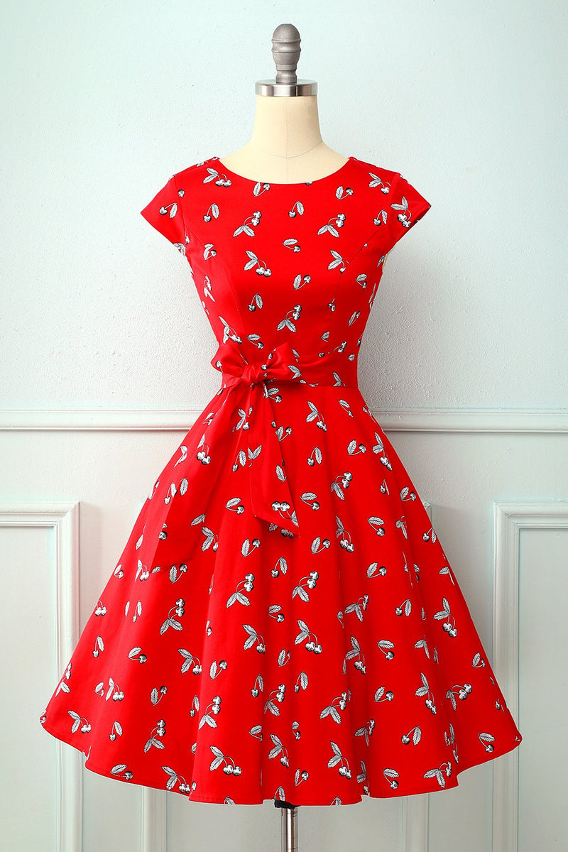 Load image into Gallery viewer, Red Cherry 1950s Swing Dress