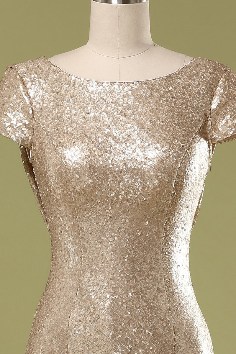 Load image into Gallery viewer, Sequins Gold Prom Dress
