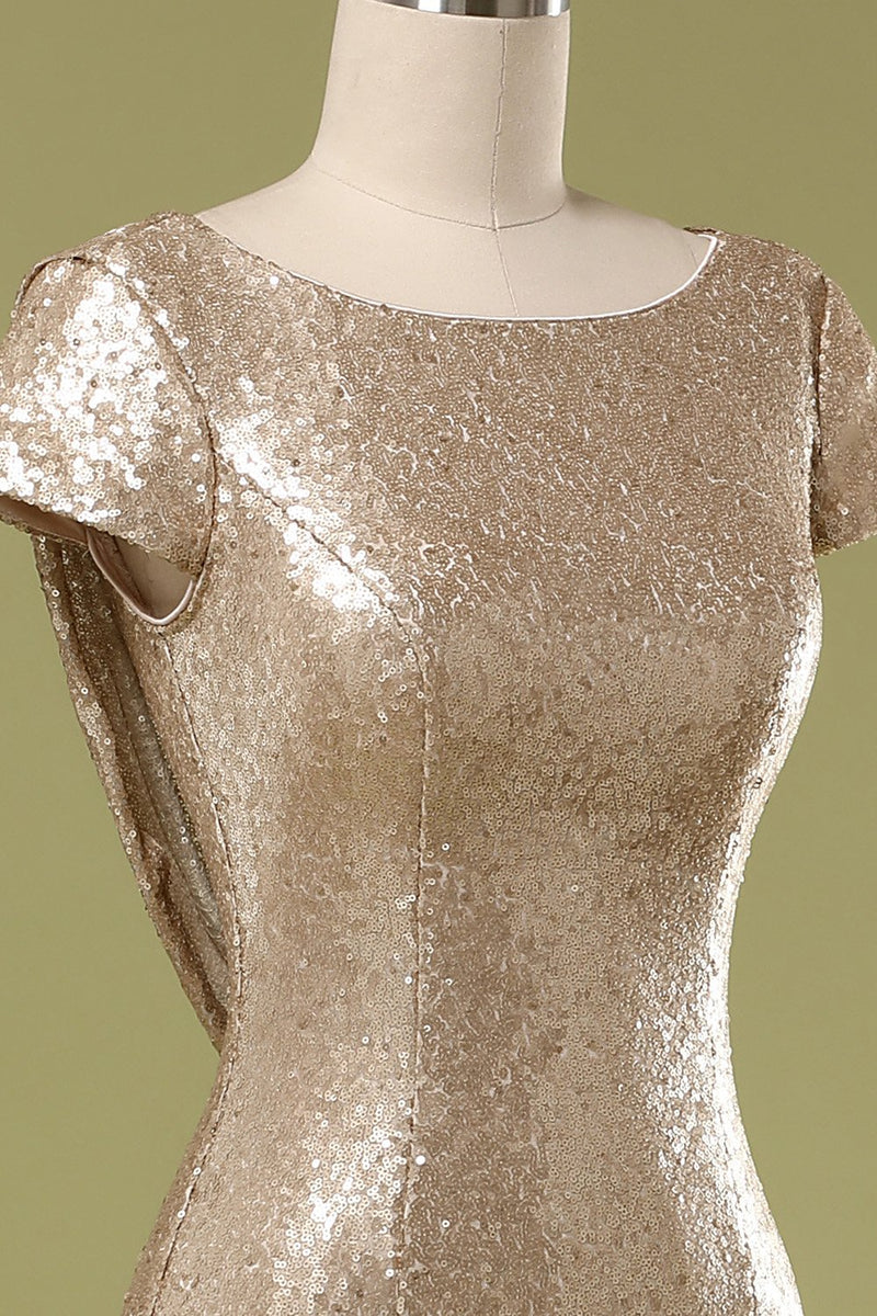 Load image into Gallery viewer, Sequins Gold Prom Dress