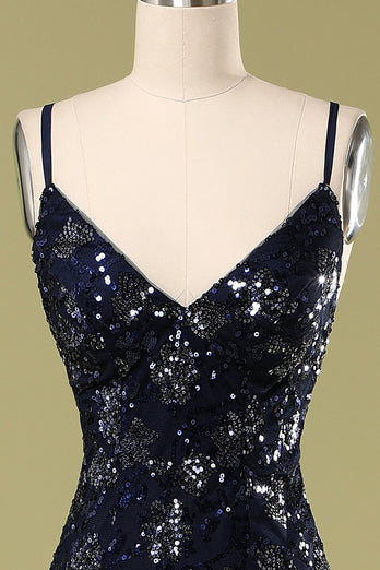 Navy Evening Dress with Beading & Sequins