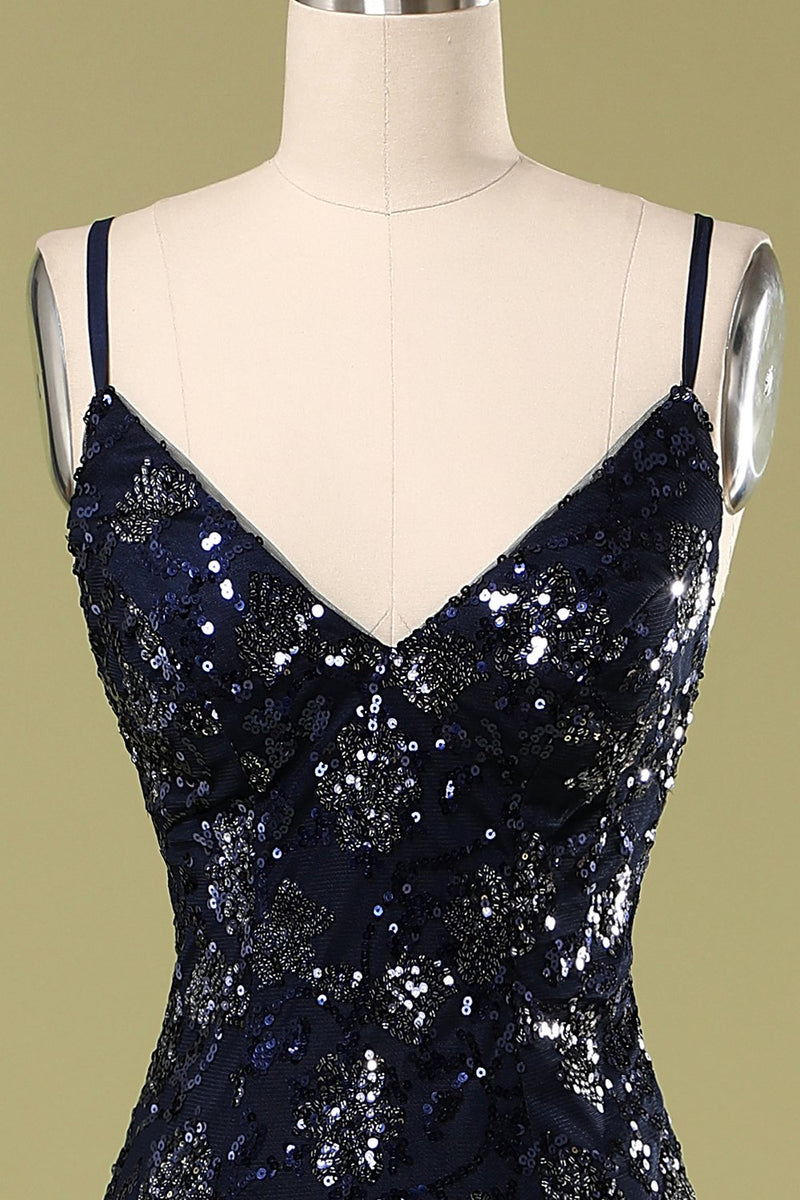 Load image into Gallery viewer, Navy Evening Dress with Beading &amp; Sequins