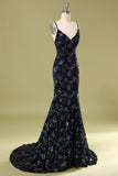 Navy Evening Dress with Beading & Sequins