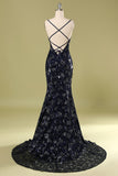 Navy Evening Dress with Beading & Sequins