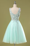 Mint Green Short Prom Dress With Appliques