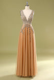 Deep V-neck Long Dress with Appliques