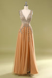 Deep V-neck Long Dress with Appliques