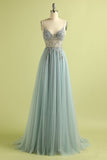 Light Blue Beading Tulle Prom Dress