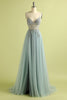 Load image into Gallery viewer, Light Blue Beading Tulle Prom Dress