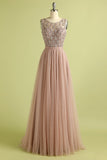 Sparkly Beaded Long Tulle Bridesmaid Formal Dress