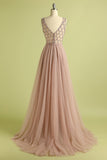 Sparkly Beaded Long Tulle Bridesmaid Formal Dress