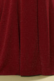 Burgundy V-neck Evening Dress