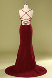 Burgundy V-neck Evening Dress