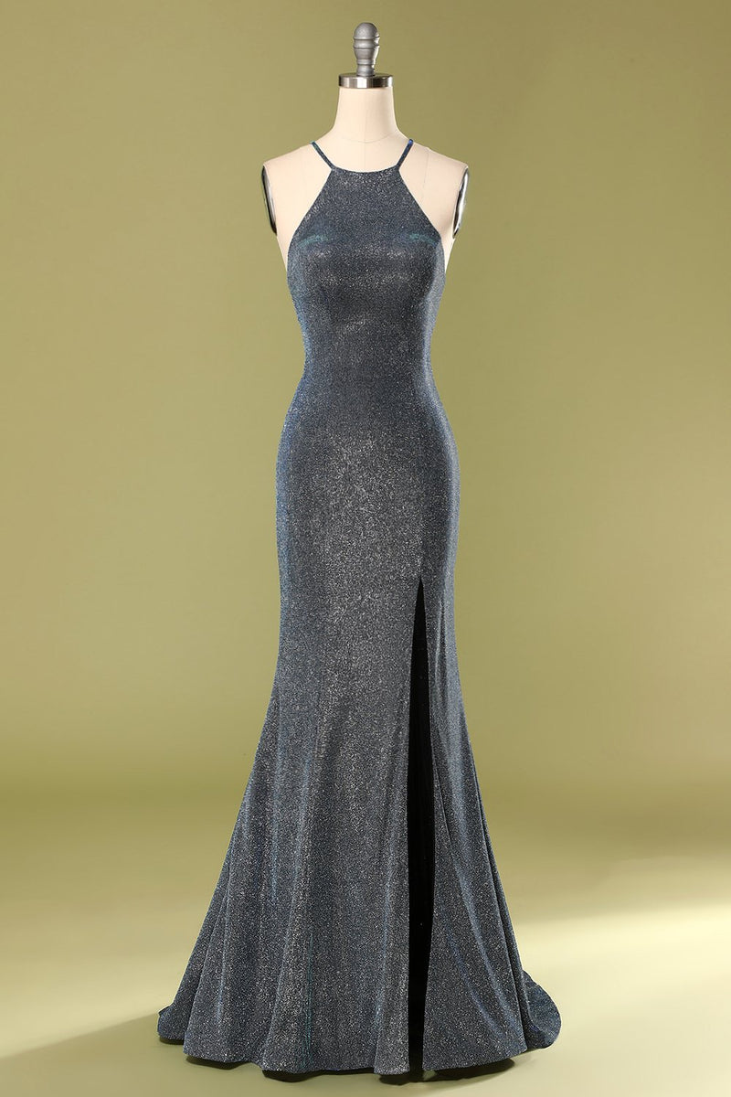 Load image into Gallery viewer, Grey Halter Long Dress with Slit