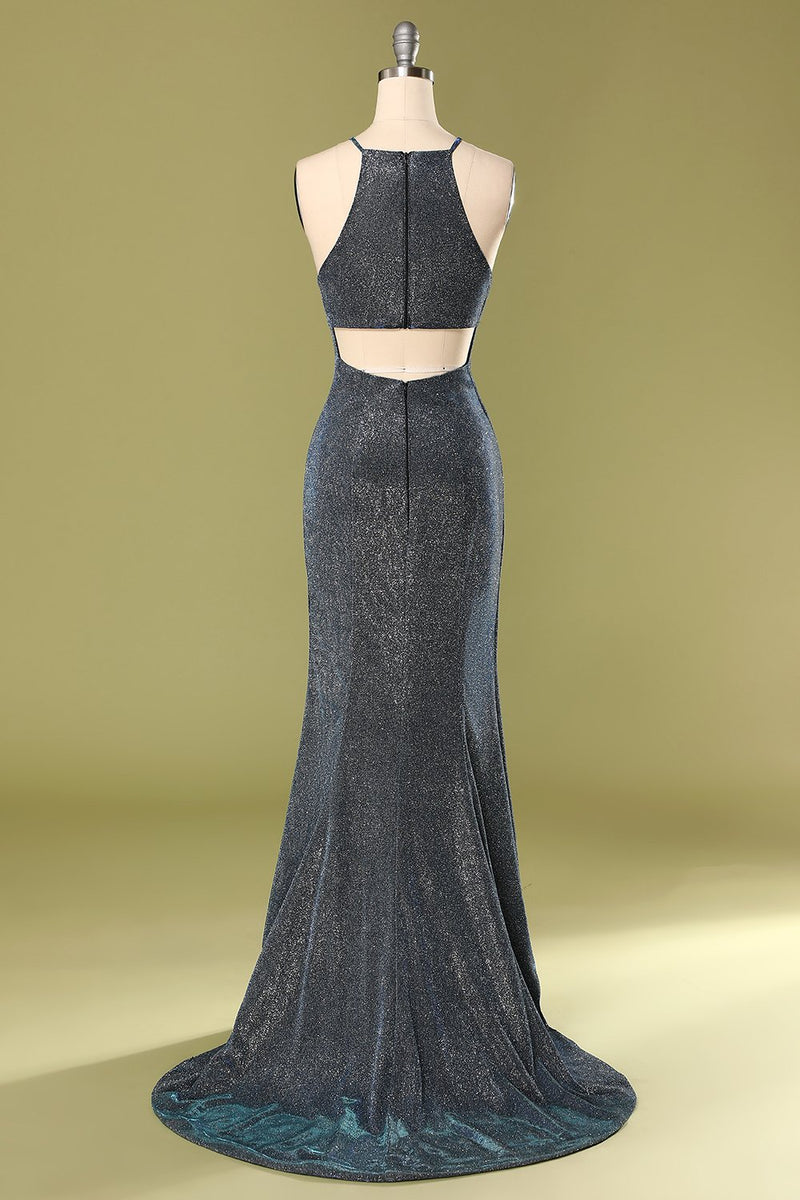Load image into Gallery viewer, Grey Halter Long Dress with Slit