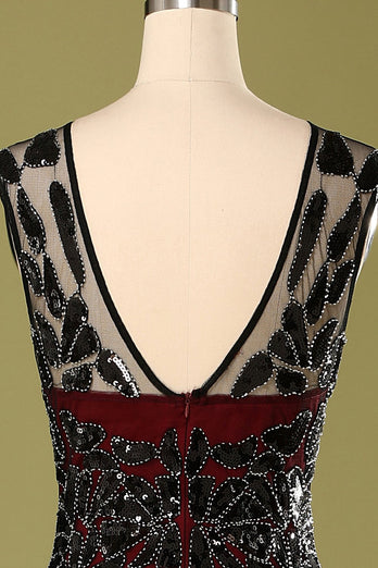 Red and Black 1920s Sequined Flapper Dress