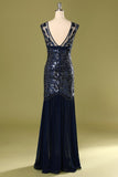 Navy 1920s Sequined Flapper Dress