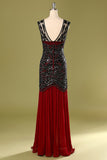 Red and Black 1920s Sequined Flapper Dress