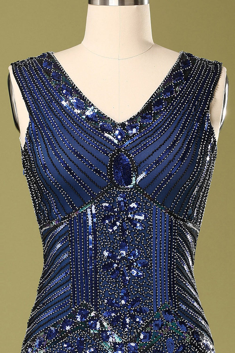 Load image into Gallery viewer, Vintage 1920s Blue Sequins Flapper Dress
