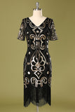 1920s Black Sequins Flapper Dress