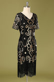 1920s Black Sequins Flapper Dress