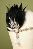 Black Beaded Feather Pearl 1920s Flapper Headband