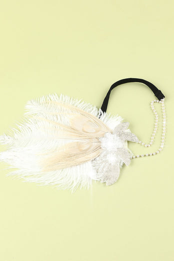 1920s Feather Sequin Pearls Flapper Headband
