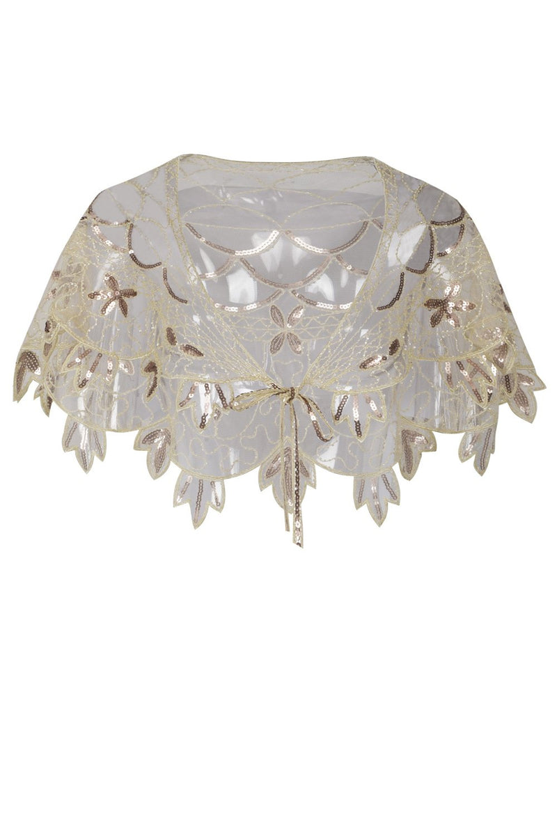 Load image into Gallery viewer, 1920s Ivory Flower Sequin Women Cape