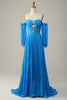 Load image into Gallery viewer, A Line Off the Shoulder Blue Long Formal Dress With Beading