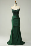 Mermaid Halter Dark Green Long Formal Dress with Appliques Beading